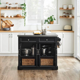 Sobuy Kitchen Island Rolling Kitchen Storage Trolley With Extendable Worktop Bar Island Metal Worktop , Fkw71-Ii-Sch - Black - thumbnail 4