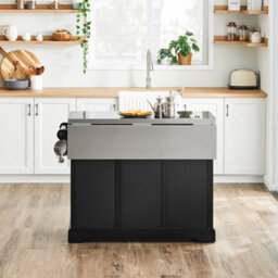 Sobuy Kitchen Island Rolling Kitchen Storage Trolley With Extendable Worktop Bar Island Metal Worktop , Fkw71-Ii-Sch - Black - thumbnail 8