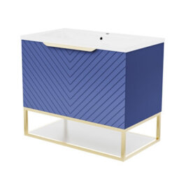 Nes Home 800mm Wall Hung Blue Drawers Basin Vanity Brushed Brass Frame & Handle - thumbnail 7