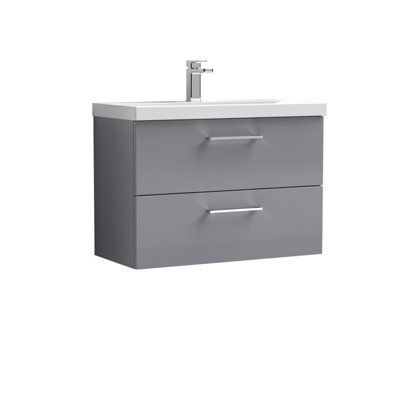 Balterley Bramshall Modern Bathroom Wall Hung 2 Soft Close Drawer Vanity Unit & Mid-Edge Basin, Satin Grey, 810mm - image 1