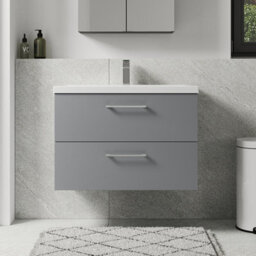 Balterley Bramshall Modern Bathroom Wall Hung 2 Soft Close Drawer Vanity Unit & Mid-Edge Basin, Satin Grey, 810mm - thumbnail 2