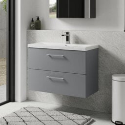 Balterley Bramshall Modern Bathroom Wall Hung 2 Soft Close Drawer Vanity Unit & Mid-Edge Basin, Satin Grey, 810mm - thumbnail 4
