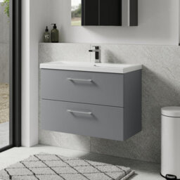 Balterley Bramshall Modern Bathroom Wall Hung 2 Soft Close Drawer Vanity Unit & Mid-Edge Basin, Satin Grey, 810mm - thumbnail 6