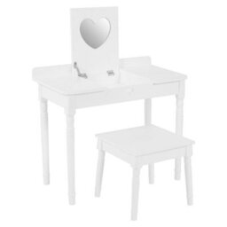 Orsina Childrens Dressing Table And Chair, Crisp White Dressing Table With Mirror, Body Posture Vanity Chair - thumbnail 3