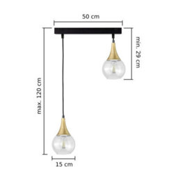 Luminosa Lighting Luminosa Lacrima Bar Pendant Ceiling Light Black, Gold Transparent Glass Shade 2X E27 - thumbnail 2