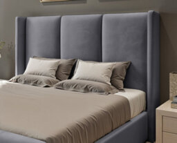 UKBEDFURNITURE Miami Wingback Grey Plush Valvet Upholstered Bed Frame Only - Slatted Base - 48 Inch Headboard - thumbnail 2