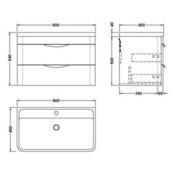 Dezine Nile 800mm 2 Drawer Satin Green Wall Hung Vanity Unit - thumbnail 2