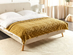 Beliani Bedspread Sitapur Faux Fur 200 X 220 Cm Mustard - thumbnail 2