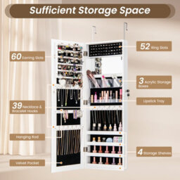 Costway 110 X 37Cm Jewelry Mirror Cabinet Wall/door Mounted Jewelry Armoire Organizer - thumbnail 5