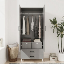 Urbn-Living Urbnliving 180Cm Height White Wardrobe With Grey 2 Door 2 Drawer Modern Bedroom Clothes Storage Hanging Rail - thumbnail 6