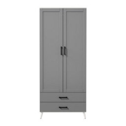 Urbn-Living Urbnliving 180Cm Height White Wardrobe With Grey 2 Door 2 Drawer Modern Bedroom Clothes Storage Hanging Rail - thumbnail 3