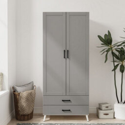 Urbn-Living Urbnliving 180Cm Height White Wardrobe With Grey 2 Door 2 Drawer Modern Bedroom Clothes Storage Hanging Rail - thumbnail 2