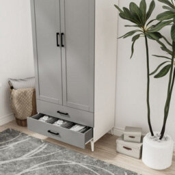 Urbn-Living Urbnliving 180Cm Height White Wardrobe With Grey 2 Door 2 Drawer Modern Bedroom Clothes Storage Hanging Rail - thumbnail 5