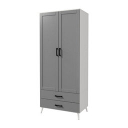 Urbn-Living Urbnliving 180Cm Height White Wardrobe With Grey 2 Door 2 Drawer Modern Bedroom Clothes Storage Hanging Rail - thumbnail 4