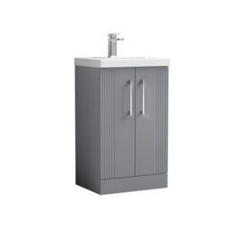 Balterley Belvide Partial Fluted 2 Door Floor Standing Vanity Unit With Mid-Edge 1 Tap Hole Ceramic Basin - 500mm - Satin Grey