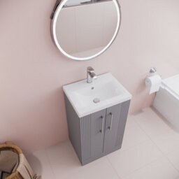 Balterley Belvide Partial Fluted 2 Door Floor Standing Vanity Unit With Mid-Edge 1 Tap Hole Ceramic Basin - 500mm - Satin Grey - thumbnail 5