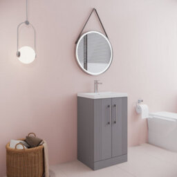 Balterley Belvide Partial Fluted 2 Door Floor Standing Vanity Unit With Mid-Edge 1 Tap Hole Ceramic Basin - 500mm - Satin Grey - thumbnail 6