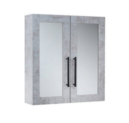 Homestylestore 600 X 650mm Concrete Grey Wall Mounted Mirrored Door Bathroom Cabinet And Black T Bar Handles