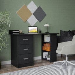 Urbn-Living Urbnliving 115Cm Width Large Computer Desk Office Makeup Vanity Dressing Black Table Bedroom Drawers Shelves