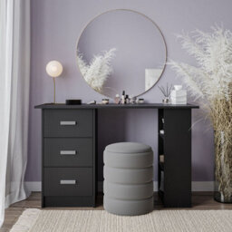 Urbn-Living Urbnliving 115Cm Width Large Computer Desk Office Makeup Vanity Dressing Black Table Bedroom Drawers Shelves - thumbnail 3