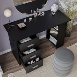Urbn-Living Urbnliving 115Cm Width Large Computer Desk Office Makeup Vanity Dressing Black Table Bedroom Drawers Shelves - thumbnail 2