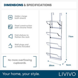 Livivo Over Door Towel Holder Rack Chrome 4 Tier Storage - thumbnail 9