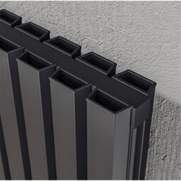 Clifton 575mm (H) X 1407mm (W) - Black Double Panel Horizontal Aluminium Radiator (Ryhall) - (0.57M X 1.40M) - Depth 74.5mm - thumbnail 2