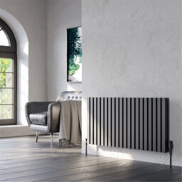 Clifton 575mm (H) X 1407mm (W) - Black Double Panel Horizontal Aluminium Radiator (Ryhall) - (0.57M X 1.40M) - Depth 74.5mm - thumbnail 1