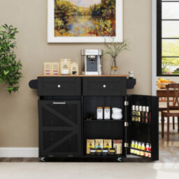 Rolling Kitchen Island With Drop Leaf Tilt Out Trash Can - thumbnail 3
