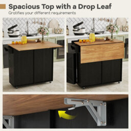 Rolling Kitchen Island With Drop Leaf Tilt Out Trash Can - thumbnail 4