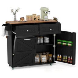 Rolling Kitchen Island With Drop Leaf Tilt Out Trash Can - thumbnail 1