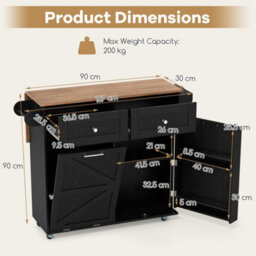 Rolling Kitchen Island With Drop Leaf Tilt Out Trash Can - thumbnail 2