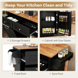 Rolling Kitchen Island With Drop Leaf Tilt Out Trash Can - thumbnail 5