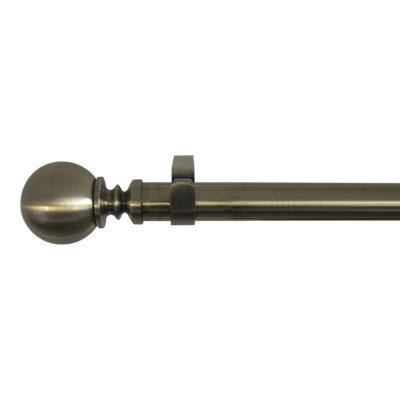 GoodHome Antiki Satin Antique Brass Effect Extendable Ball Single Curtain Pole Set, (L)1200mm-2100mm (Dia)28mm - image 1