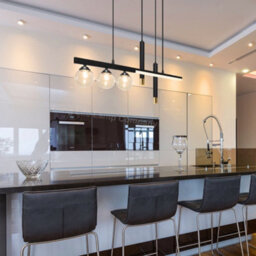 Long Life Lamps Company Led Bar 5 Light Black Ceiling Pendant Light Mini Glass Globes Slim Tubular H3135 - thumbnail 7