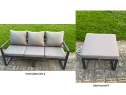 Fimous 5 Pieces Garden Furniture Set Aluminium Adjustable Rising Lifting Dining Table And Sofa Set With 2 Small Footstools - thumbnail 3