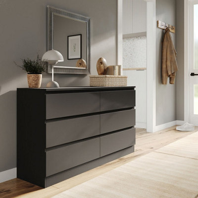 Urbn-Living Urbnliving 120Cm Width Black Wooden Chest Of 6 Drawers Bedroom Furniture Storage Bedside Table Modern Cabinet - image 1