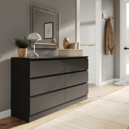 Urbn-Living Urbnliving 120Cm Width Black Wooden Chest Of 6 Drawers Bedroom Furniture Storage Bedside Table Modern Cabinet - thumbnail 1