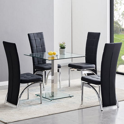 Furniture in Fashion Hartley Clear Glass Dining Table With 4 Ravenna Black Chairs - image 1