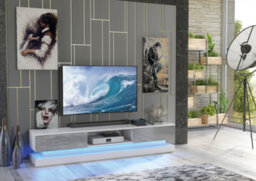 Bloom Tv Unit 180Cm White & Grey With High Gloss Doors And Led Lighting - Creative Furniture - thumbnail 2