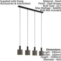 Elegant Dark Brown Pendant Ceiling Light With Cappuccino Gold Fabric Shade - thumbnail 2