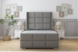 "Sloomy Beaumont Pewter Dumfries Bed Frame With Mattress With 50""  Upholstered Wingback Headboard 6' Super King" - thumbnail 1