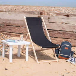 Harbour Housewares Folding Wooden Deck Chairs - Black/cream - Pack Of 2 - thumbnail 7