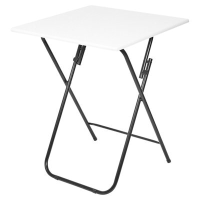 Urbn-Living Urbnliving Height 75Cm Large Folding Side Table Patio Indoor Outdoor Furniture Colour White Coffee Drink Summer Metal Legs - image 1