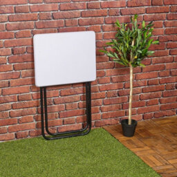 Urbn-Living Urbnliving Height 75Cm Large Folding Side Table Patio Indoor Outdoor Furniture Colour White Coffee Drink Summer Metal Legs - thumbnail 3