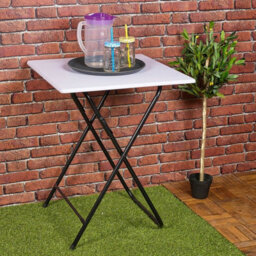 Urbn-Living Urbnliving Height 75Cm Large Folding Side Table Patio Indoor Outdoor Furniture Colour White Coffee Drink Summer Metal Legs - thumbnail 2