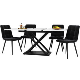 Matteo Extendable 5-Piece Dining Set With White Marble-Effect Table & 4 Black Velvet Chairs - thumbnail 3