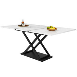 Matteo Extendable 5-Piece Dining Set With White Marble-Effect Table & 4 Black Velvet Chairs - thumbnail 8