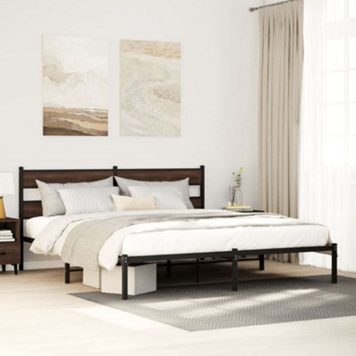 Berkfield Bed Frame Without Mattress With Headboard Brown Oak 200X200 Cm - image 1