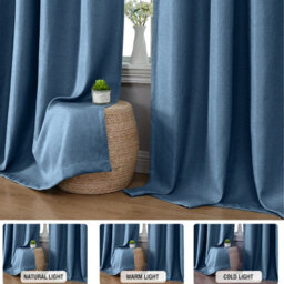 Moonlight Bedding 100%blackout Eyelet Linen Texture Curtain Pair Thermal Energy Efficient For Summer Winter (Blue, 90''x90'') - thumbnail 5
